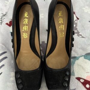 L.A.M.B. Black Button-Detail Heels